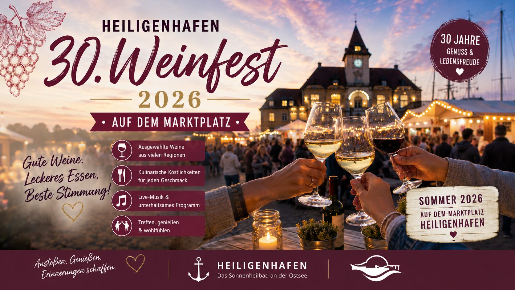 Heiligenhafen 30. Weinfest 2026 auf dem Marktplatz