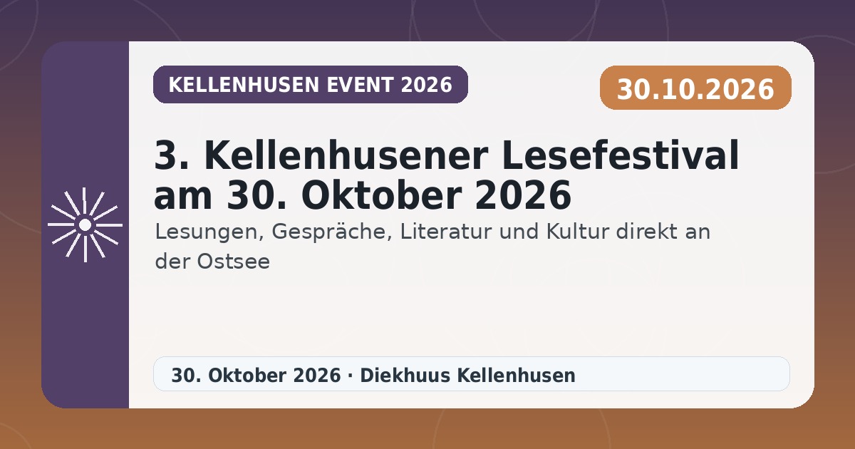 3. Kellenhusener Lesefestival am 30. Oktober 2026